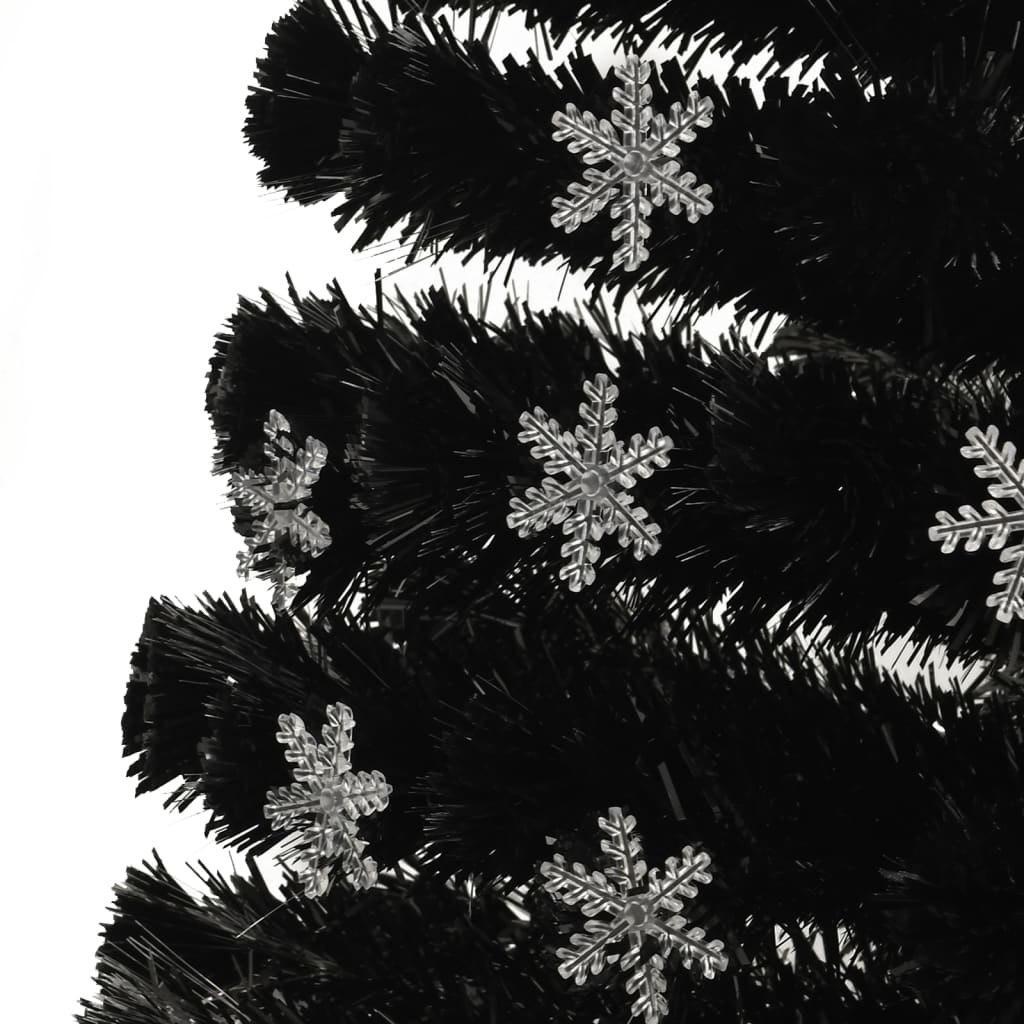 juletræ med LED-snefnug 150 cm fiberoptik sort