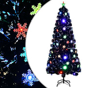 juletræ med LED-snefnug 180 cm fiberoptik sort