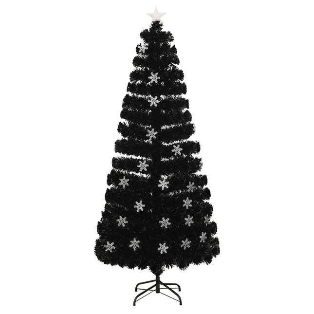 juletræ med LED-snefnug 180 cm fiberoptik sort