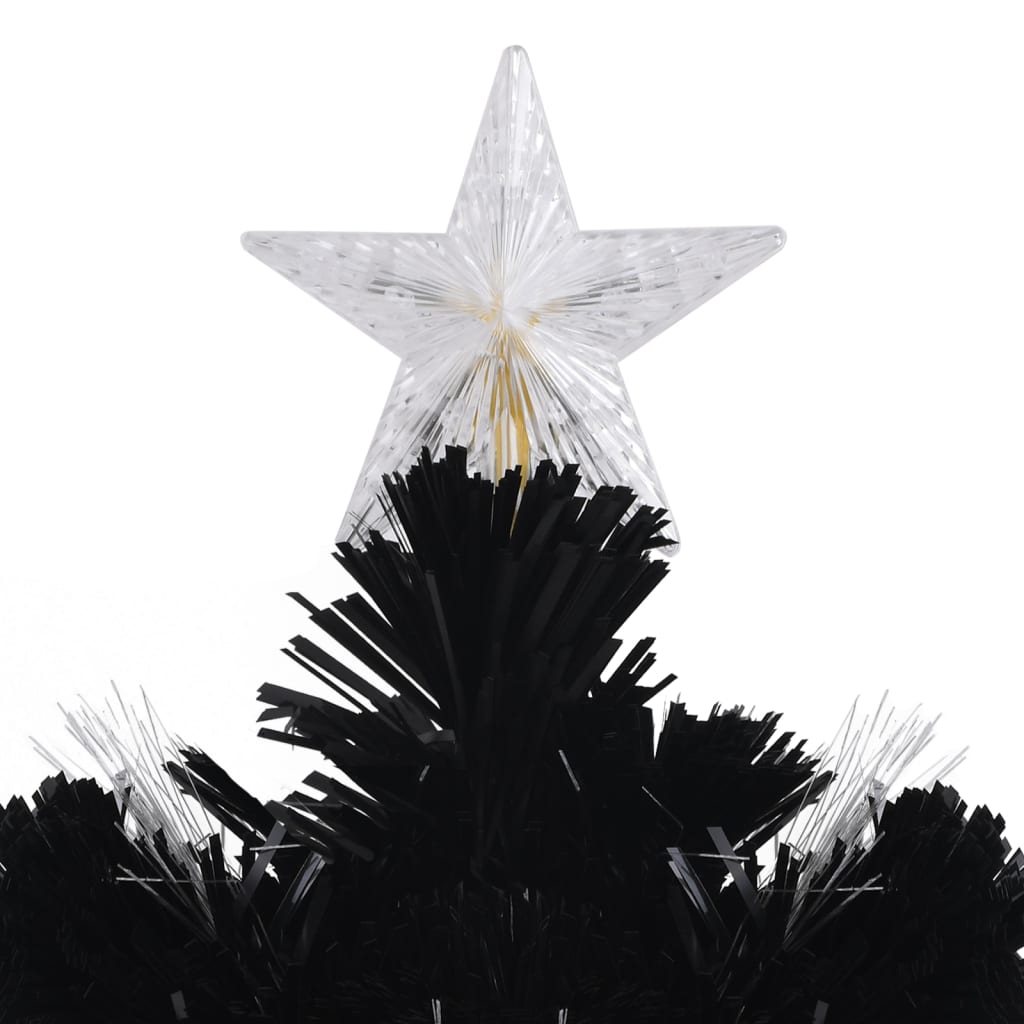 juletræ med LED-snefnug 180 cm fiberoptik sort