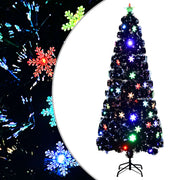 juletræ med LED-snefnug 240 cm fiberoptik sort