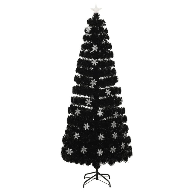 juletræ med LED-snefnug 240 cm fiberoptik sort
