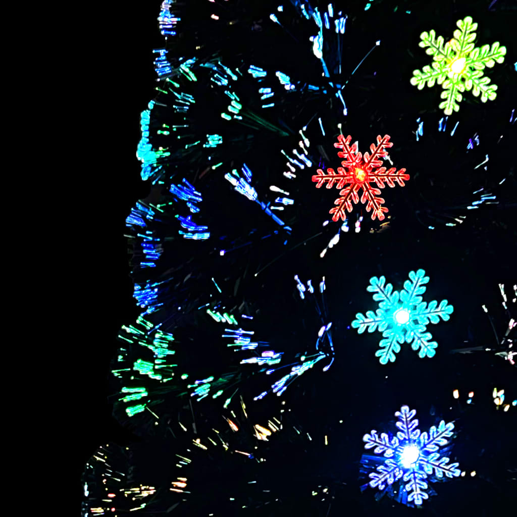 juletræ med LED-snefnug 240 cm fiberoptik sort