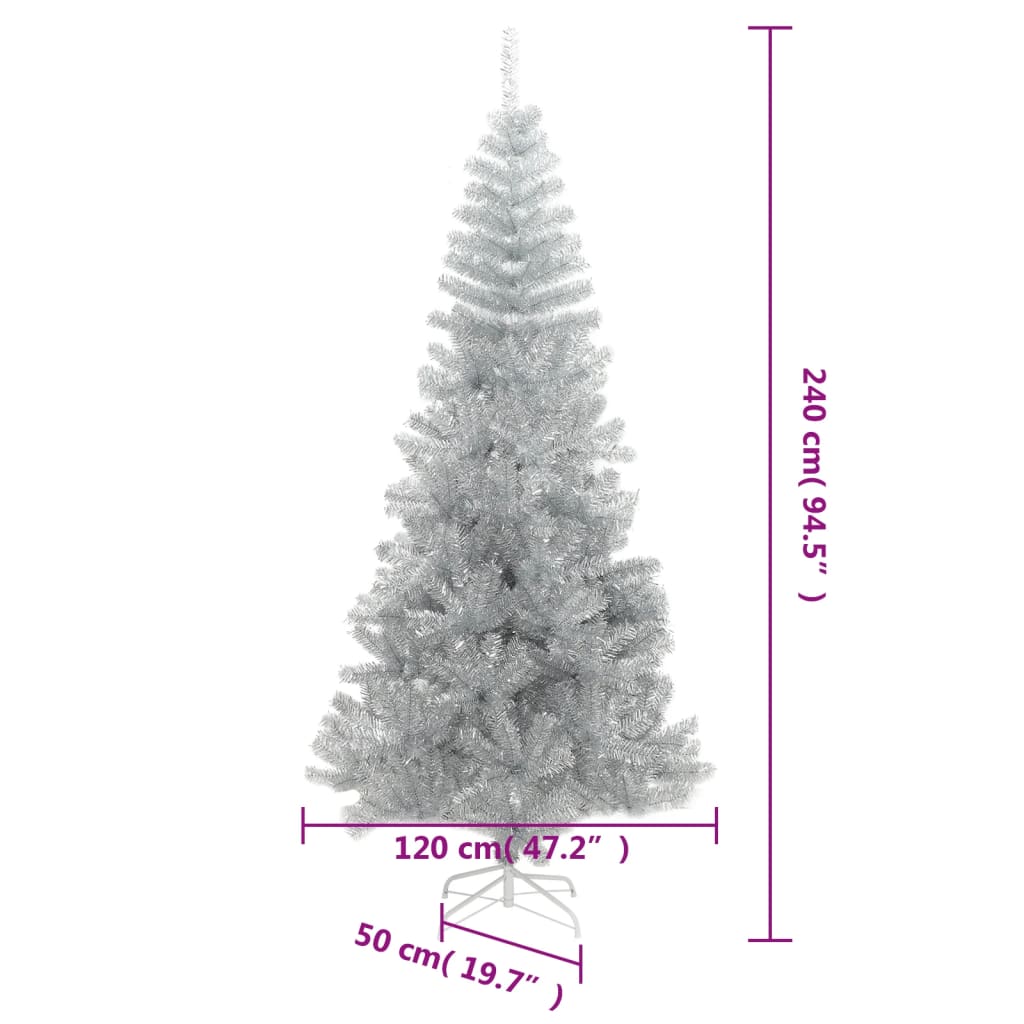 kunstigt juletræ med juletræsfod 240 cm PET sølvfarvet