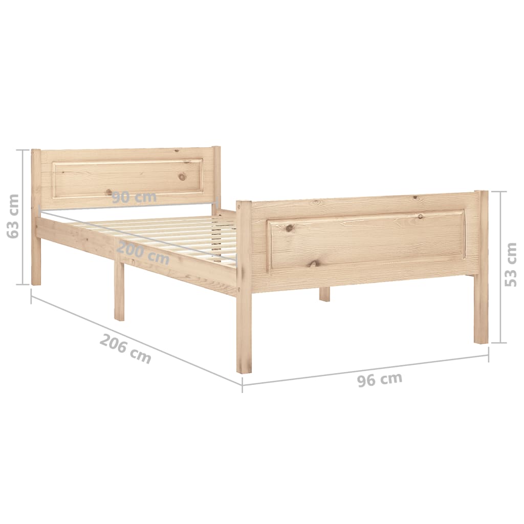 sengeramme uden madras massivt fyrretræ 90x200 cm