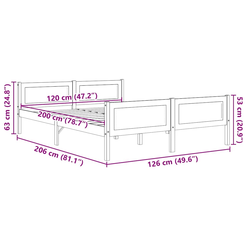sengestel 120x200 cm massivt fyrretræ