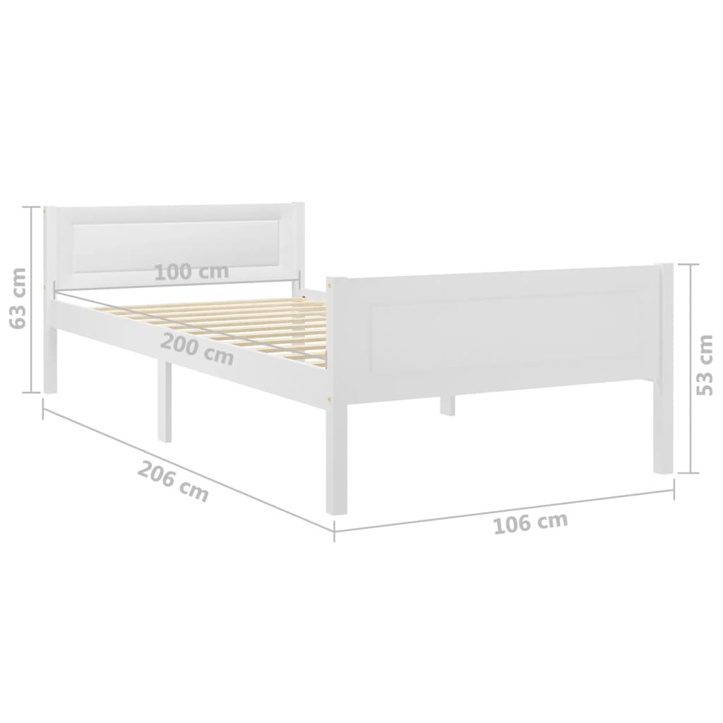 sengestel 100x200 cm massivt fyrretræ hvid