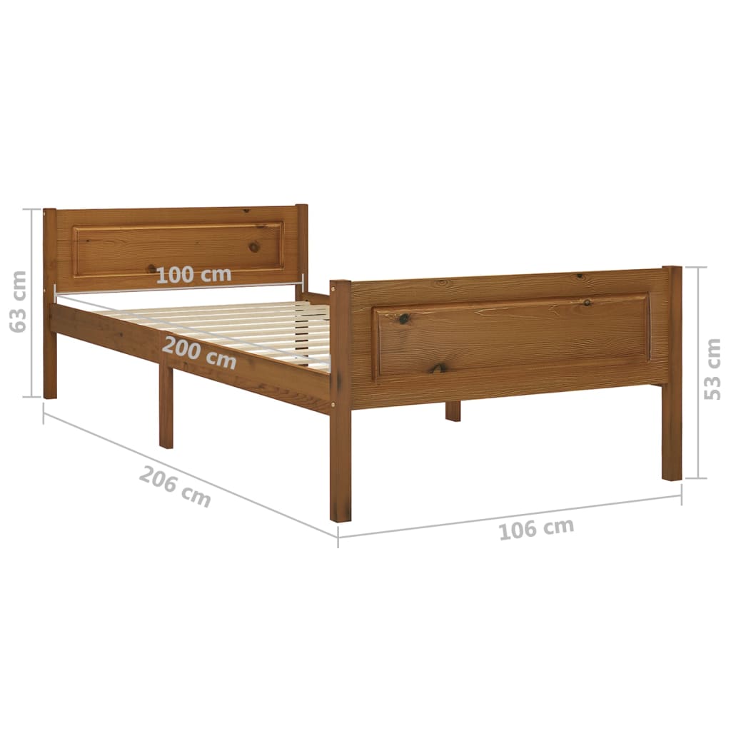 sengestel 100x200 cm massivt fyrretræ gyldenbrun