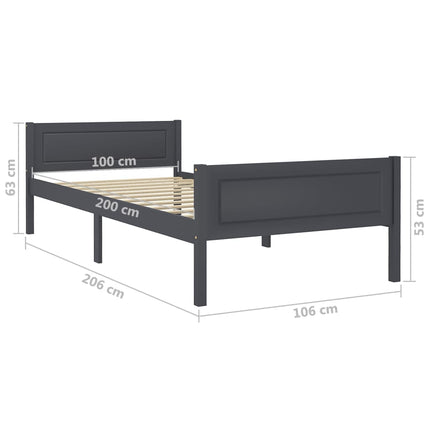 sengestel 100x200 cm massivt fyrretræ grå