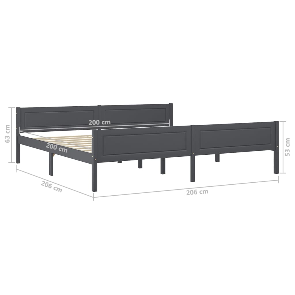 sengeramme uden madras massivt fyrretræ 200x200 cm grå