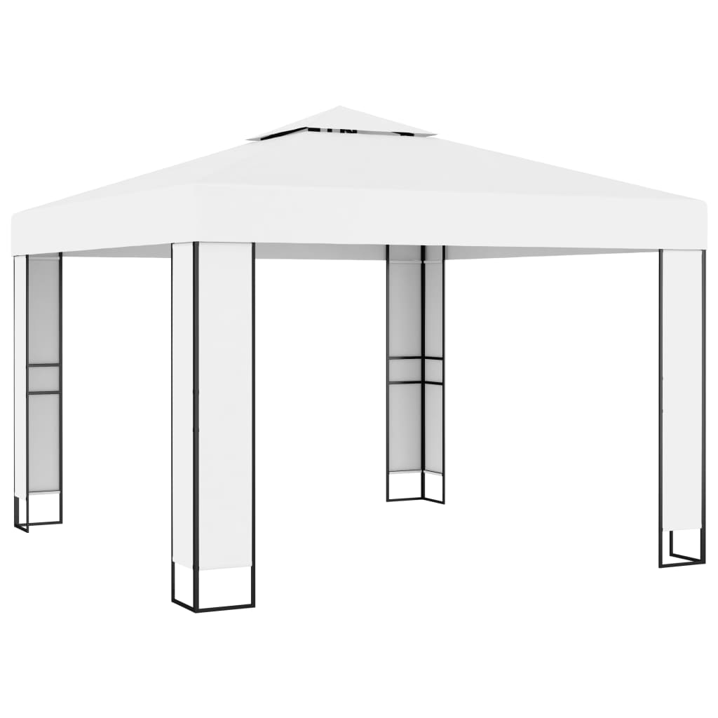 pavillon med dobbelt tag og LED-lyskæder 3x3 m hvid