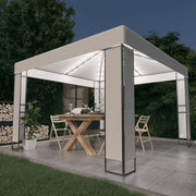pavillon med dobbelt tag og LED-lyskæder 3x3 m hvid