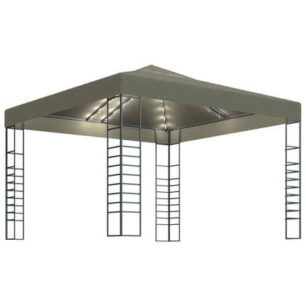 pavillon med LED-lyskæder 3x3 m gråbrun