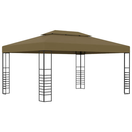 pavillon med LED-lyskæder 3x4 m gråbrun