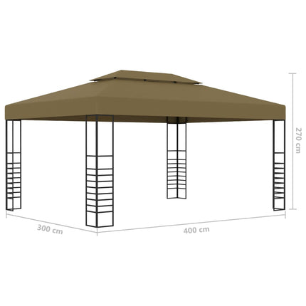 pavillon med LED-lyskæder 3x4 m gråbrun