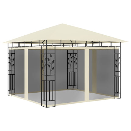 pavillon med myggenet og LED-lyskæder 3x3x2,73 m cremefarvet