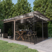 pavillon med myggenet + LED-lyskæder 4x3x2,73 m gråbrun