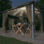 pavillon med gardin + LED-lyskæde 300x300 cm aluminium gråbrun