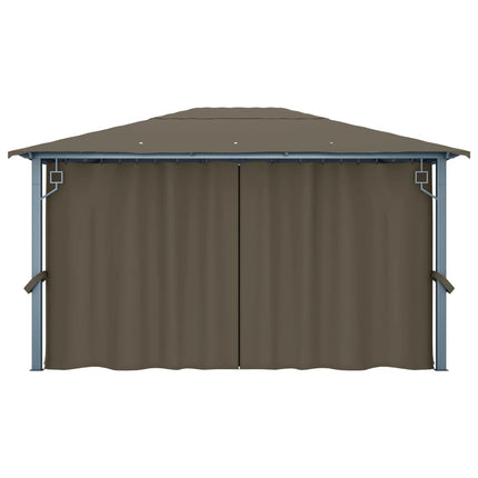 pavillon med gardin + LED-lyskæde 400x300 cm aluminium gråbrun