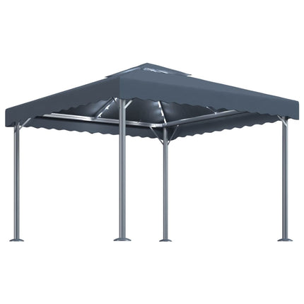 pavillon med LED-lyskæder 300x300 cm aluminium antracitgrå