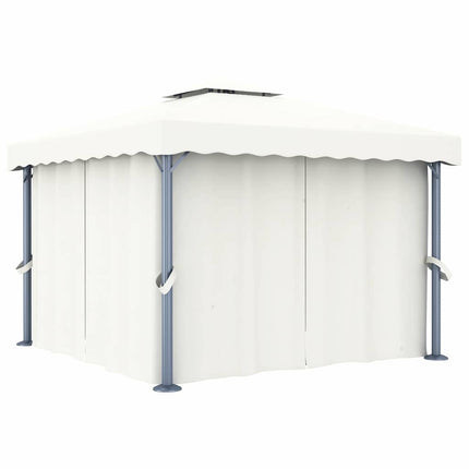 pavillon med gardin og LED-lyskæder 3x3 m cremefarvet