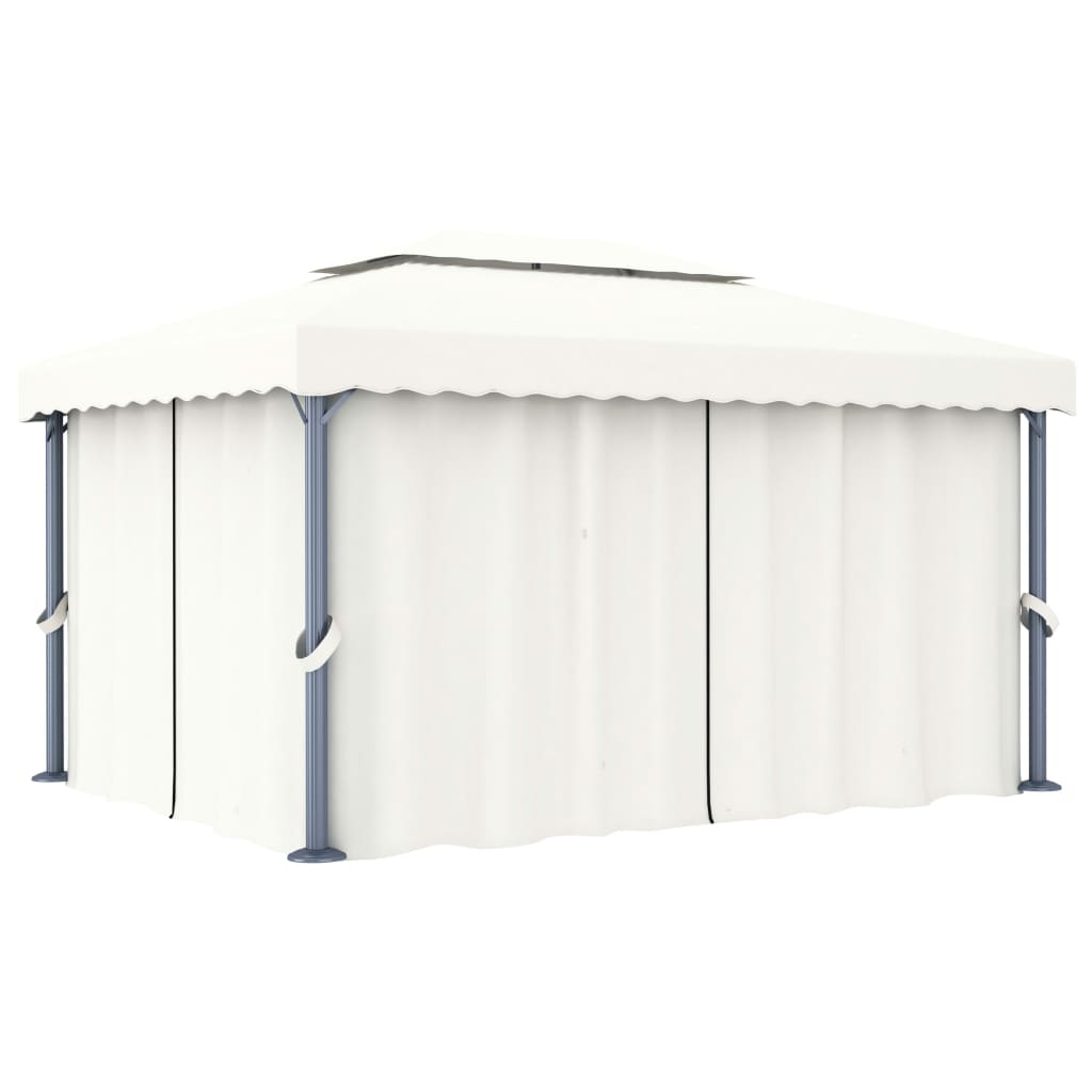pavillon med gardin og LED-lyskæder 4x3 m cremefarvet