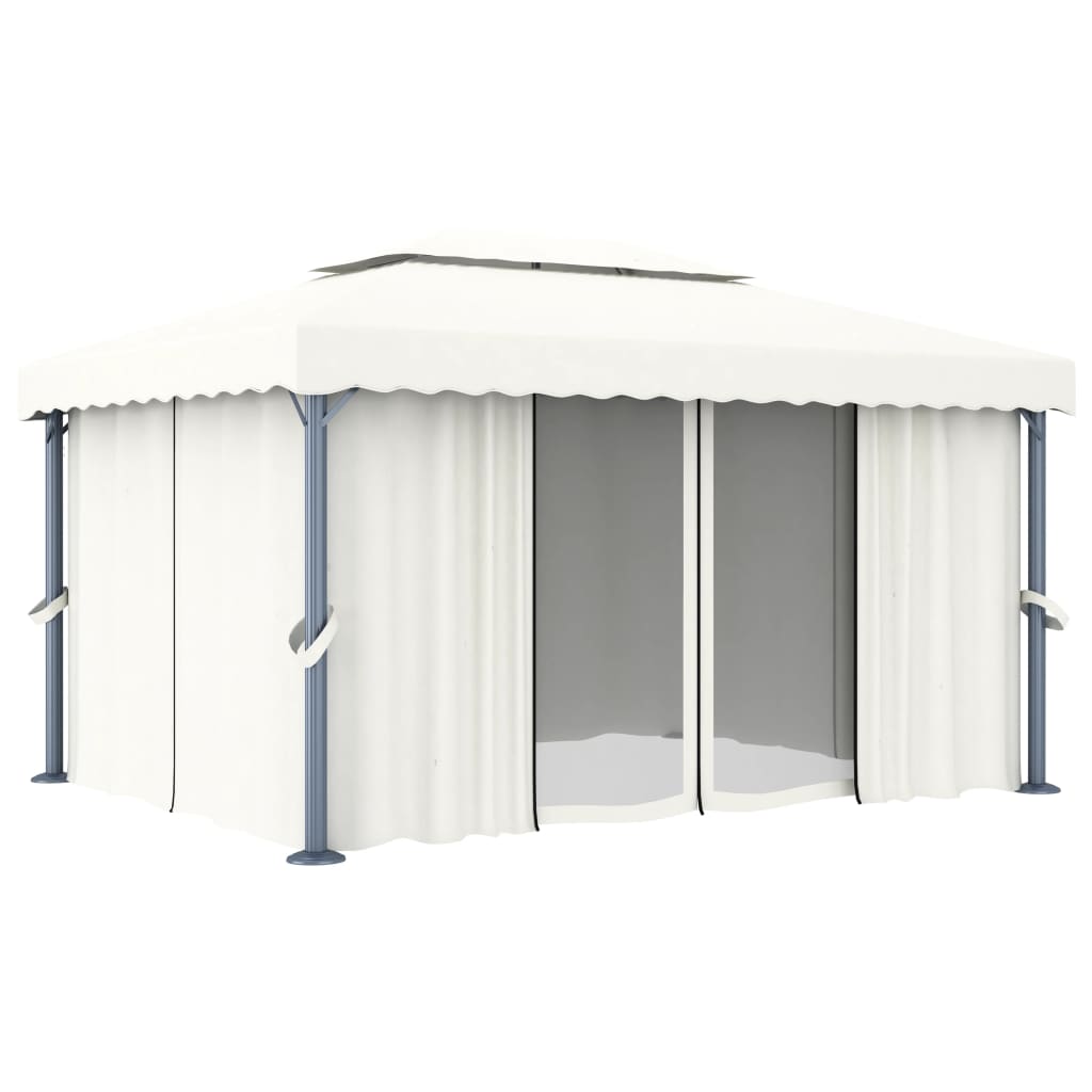 pavillon med gardin og LED-lyskæder 4x3 m cremefarvet