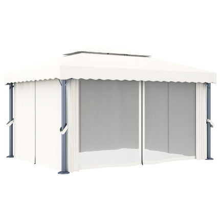 pavillon med gardin og LED-lyskæder 4x3 m cremefarvet