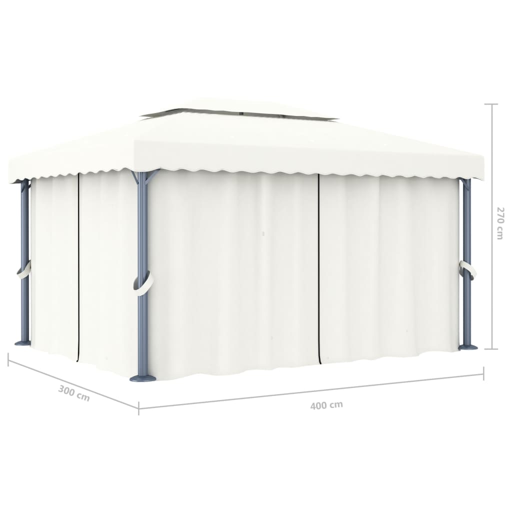 pavillon med gardin og LED-lyskæder 4x3 m cremefarvet