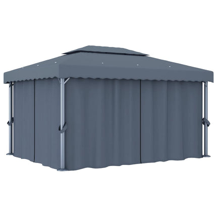 pavillon med gardin og LED-lyskæder 4x3 m antracitgrå