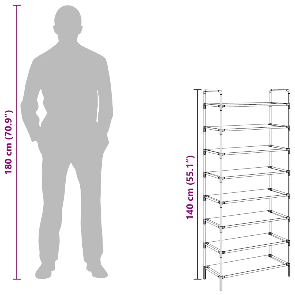 skostativ med 8 hylder metal og ikke-vævet stof sølvfarvet