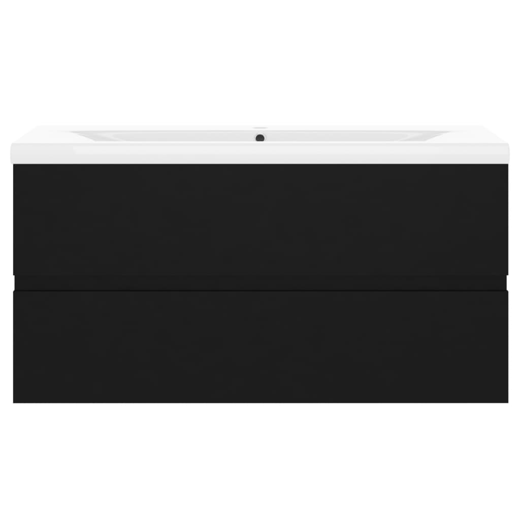 underskab med indbygget håndvask konstrueret træ sort