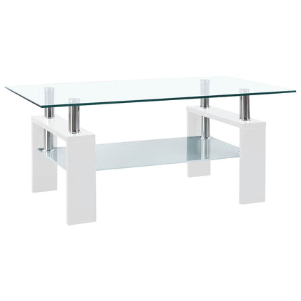 sofabord 95x55x40 cm hærdet glas hvid og transparent