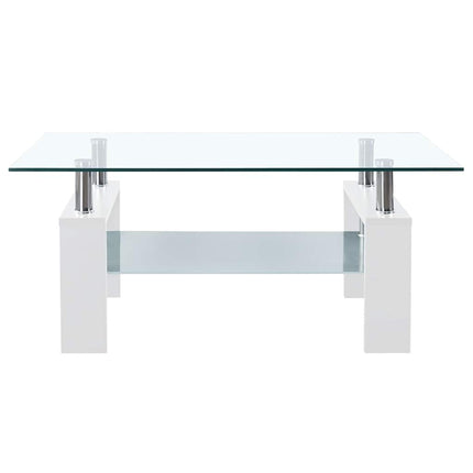sofabord 95x55x40 cm hærdet glas hvid og transparent