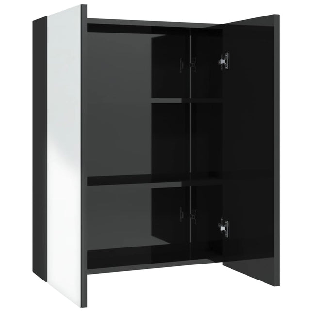 badeværelsesskab med spejl 60x15x75 cm MDF skinnende sort