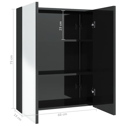 badeværelsesskab med spejl 60x15x75 cm MDF skinnende sort