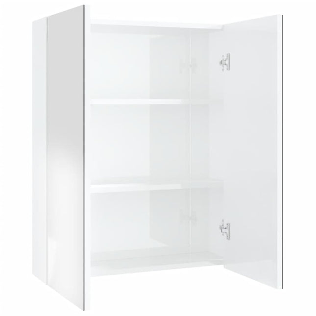 badeværelsesskab med spejl 60x15x75 cm MDF skinnende hvid
