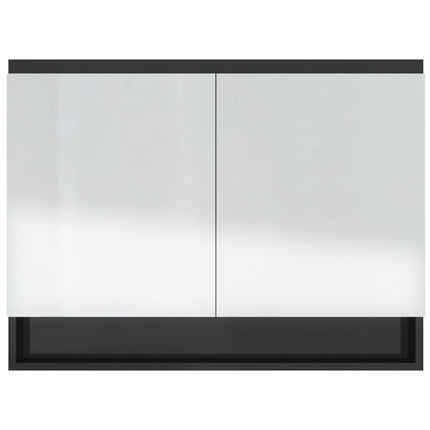 badeværelsesskab med spejl 80x15x60 cm MDF blank sort