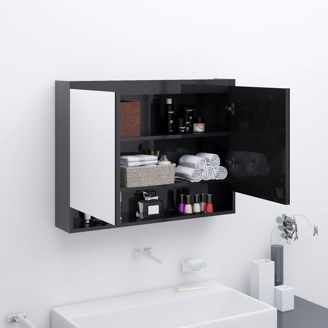 badeværelsesskab med spejl 80x15x60 cm MDF blank sort