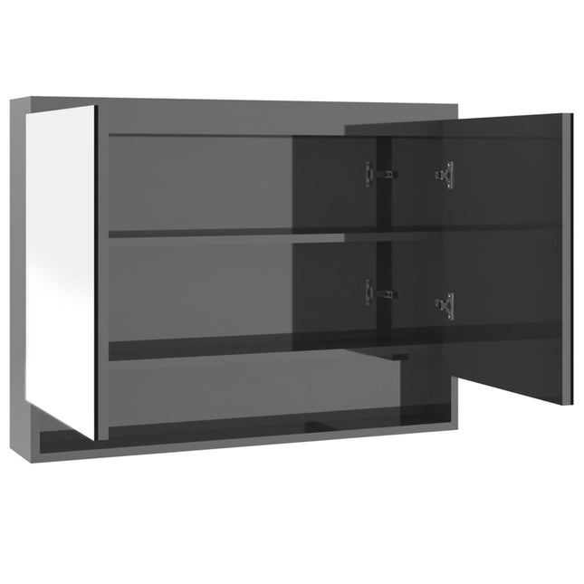 badeværelsesskab med spejl 80x15x60 cm MDF blank grå