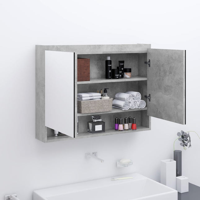 badeværelsesskab med spejl 80x15x60 cm MDF betongrå