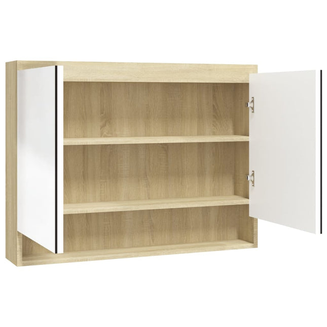 badeværelsesskab med spejl 80x15x60 cm MDF hvid og eg