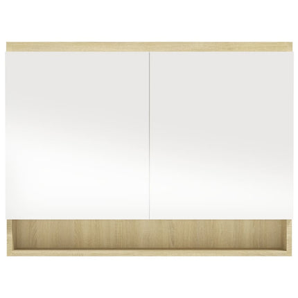 badeværelsesskab med spejl 80x15x60 cm MDF hvid og eg