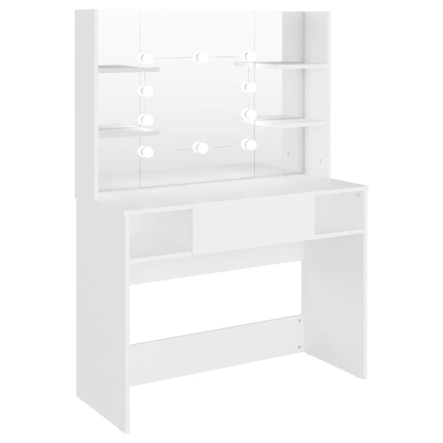 makeupbord med LED-lys 100x40x135 cm MDF hvid