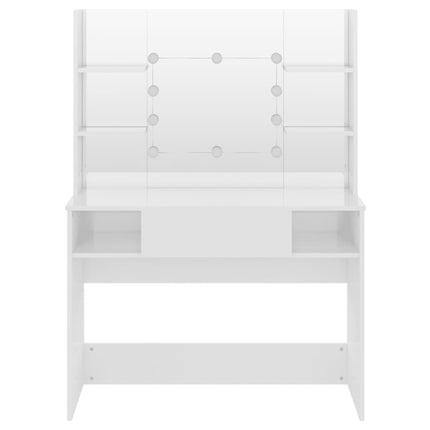 makeupbord med LED-lys 100x40x135 cm MDF blank hvid