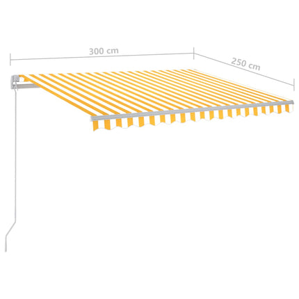 markise m. LED-lys 300x250 cm manuel betjening gul og hvid