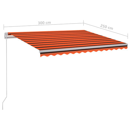 markise m. LED-lys 300x250 cm manuel betjening orange og brun