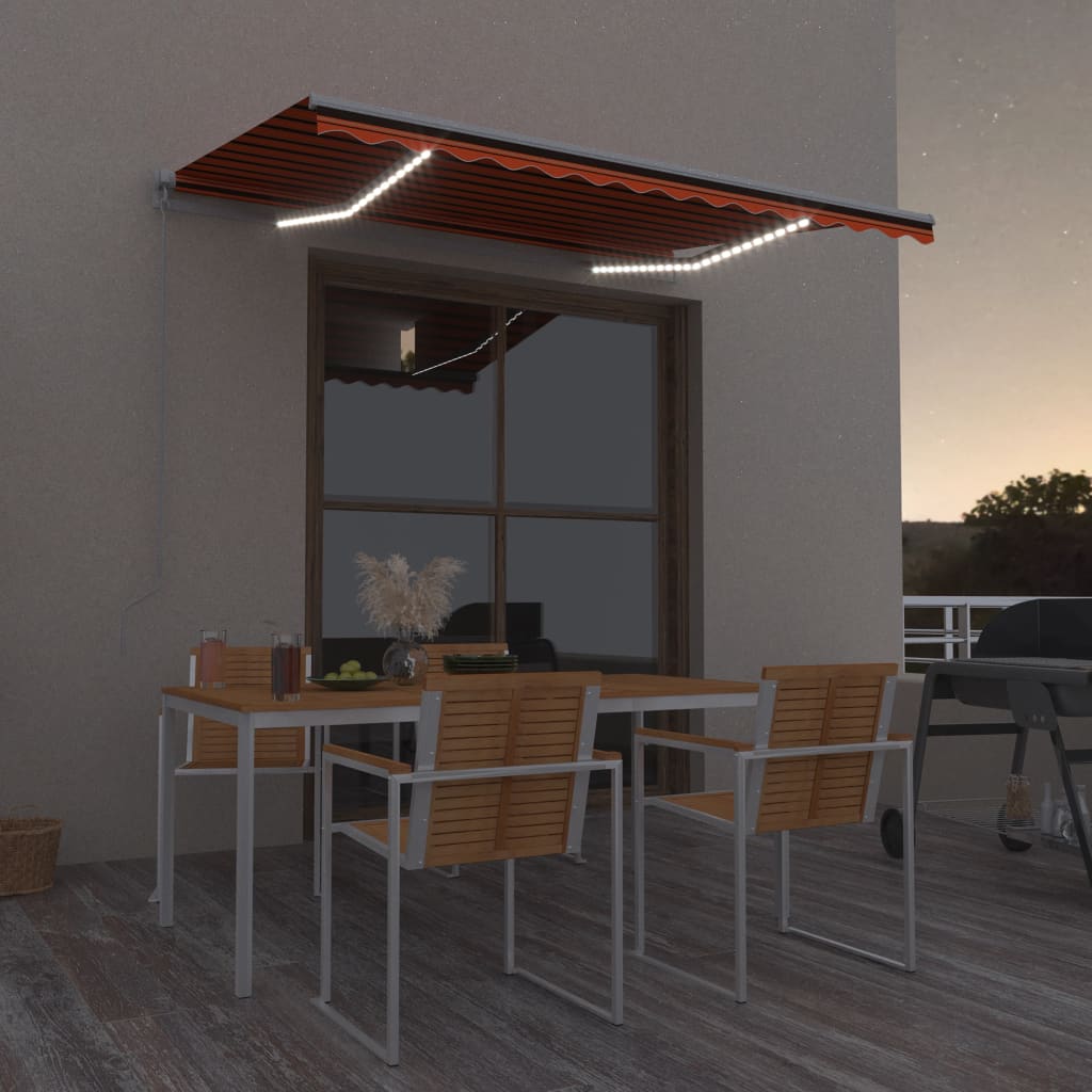 markise m. LED-lys 300x250 cm manuel betjening orange og brun