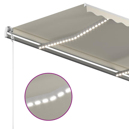 markise m. LED + vindsensor 300x250 cm automatisk cremefarvet