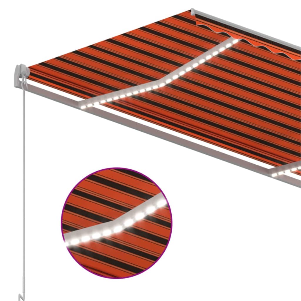 markise m. LED-lys 350x250 cm manuel betjening orange og brun